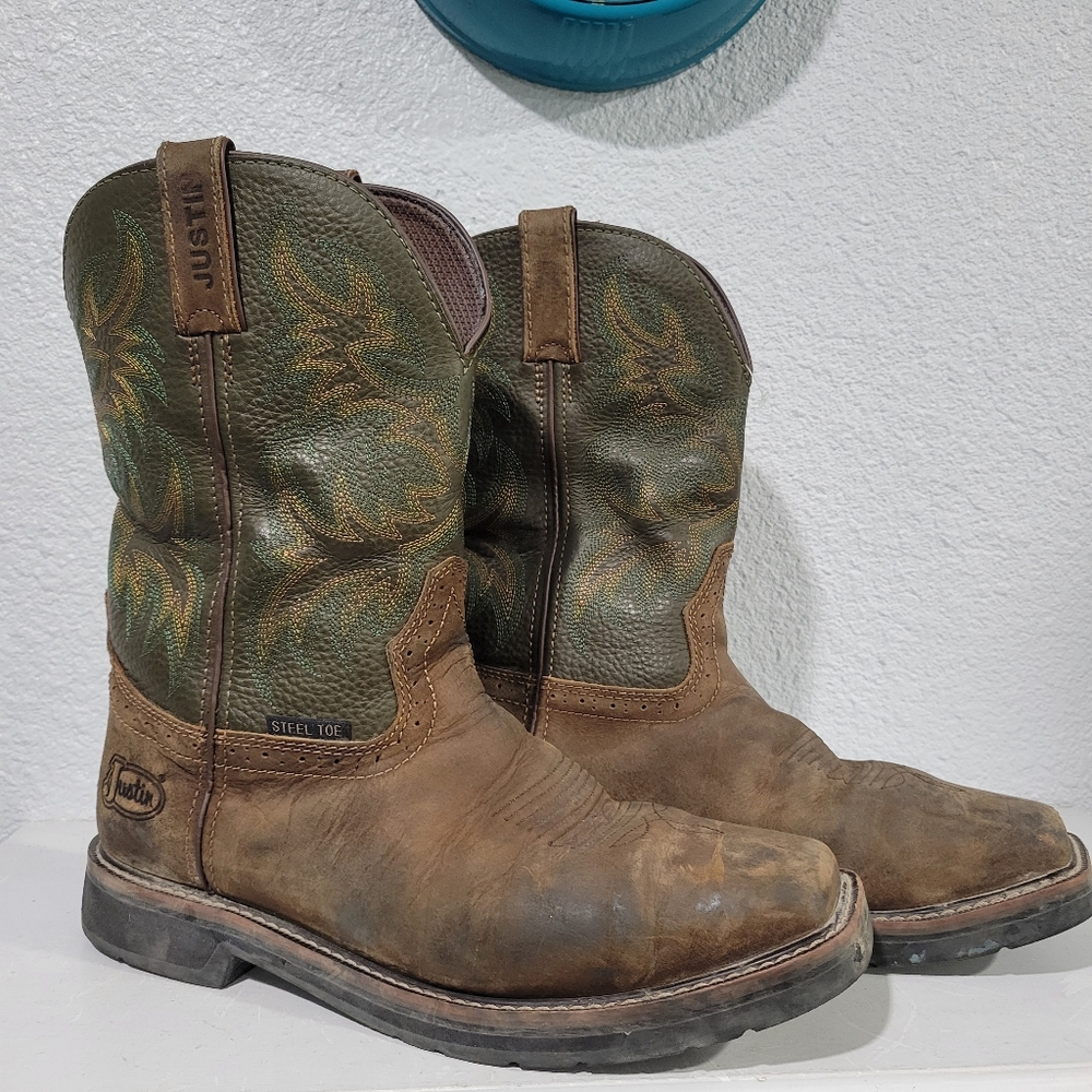 Justin Men's Driller Western Work Boots - Steel Toe Size 10.5 EE